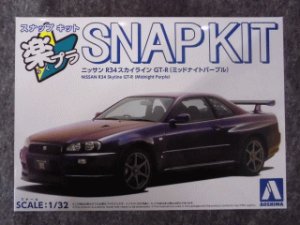 画像1: アオシマ 1/32 楽プラ スナップキットNo.12-MP ニッサン R34スカイライン GT-R(ミッドナイトパープル) (1)